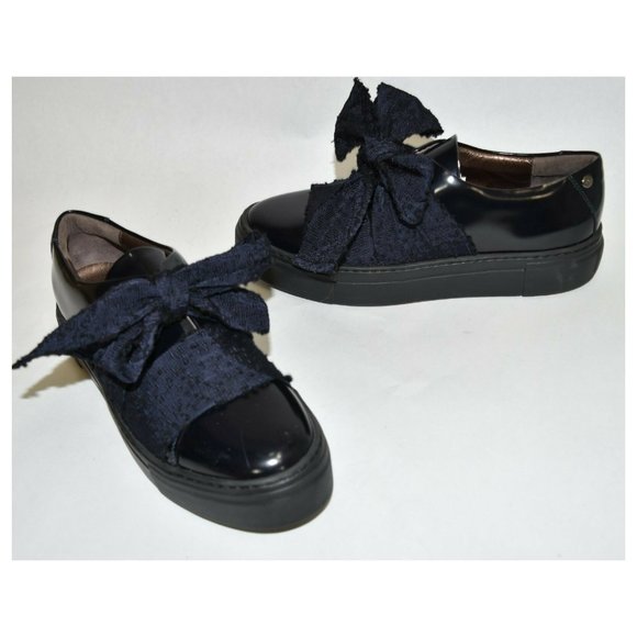 $400 AGL ATTILIO GIUSTI LEOMBRUNI Bow Platform Sneaker PATENT NAVY BLACK - Picture 3 of 8